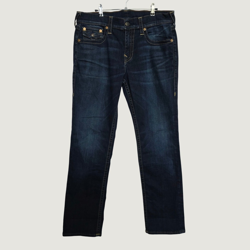True Religion Ricky Flap SE Jeans Mens 34 Dark Indigo Excellent Relaxed Straight